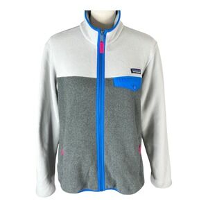 Women's Patagonia Synchilla Full Zip Jacket Nickel Gray‎ Blue Pink Sz Medium